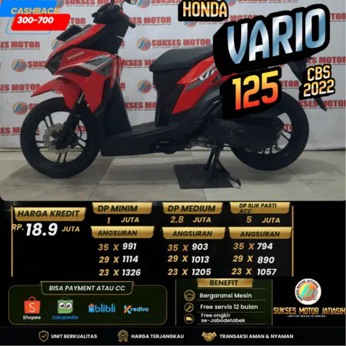 HONDA VARIO 125 CBS 2022 PLAT JAKARTA BISA CASH & KREDIT ATAU PAYLATER