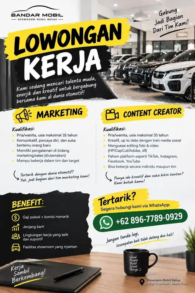 Di Butuhkan Cepat Marketing Dan Conten Creator Bagi Yang Serius