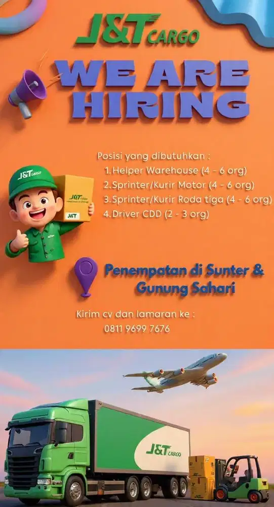 Dibutuhkan segera Driver, Helper, Kurir Motor, Kurir, Admin Ekspedisi