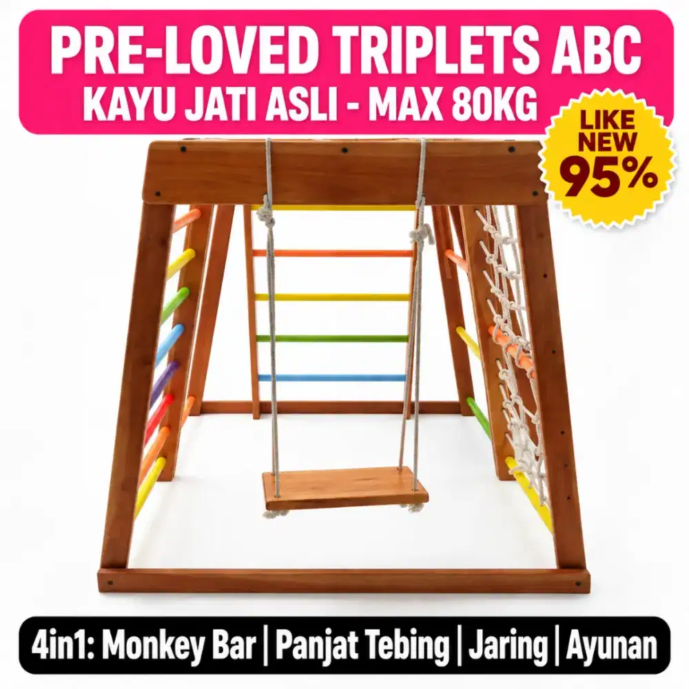 BRAKIASI 4 SISI KAYU JATI SOLID - Jungle Gym Montessori Anak Preloved