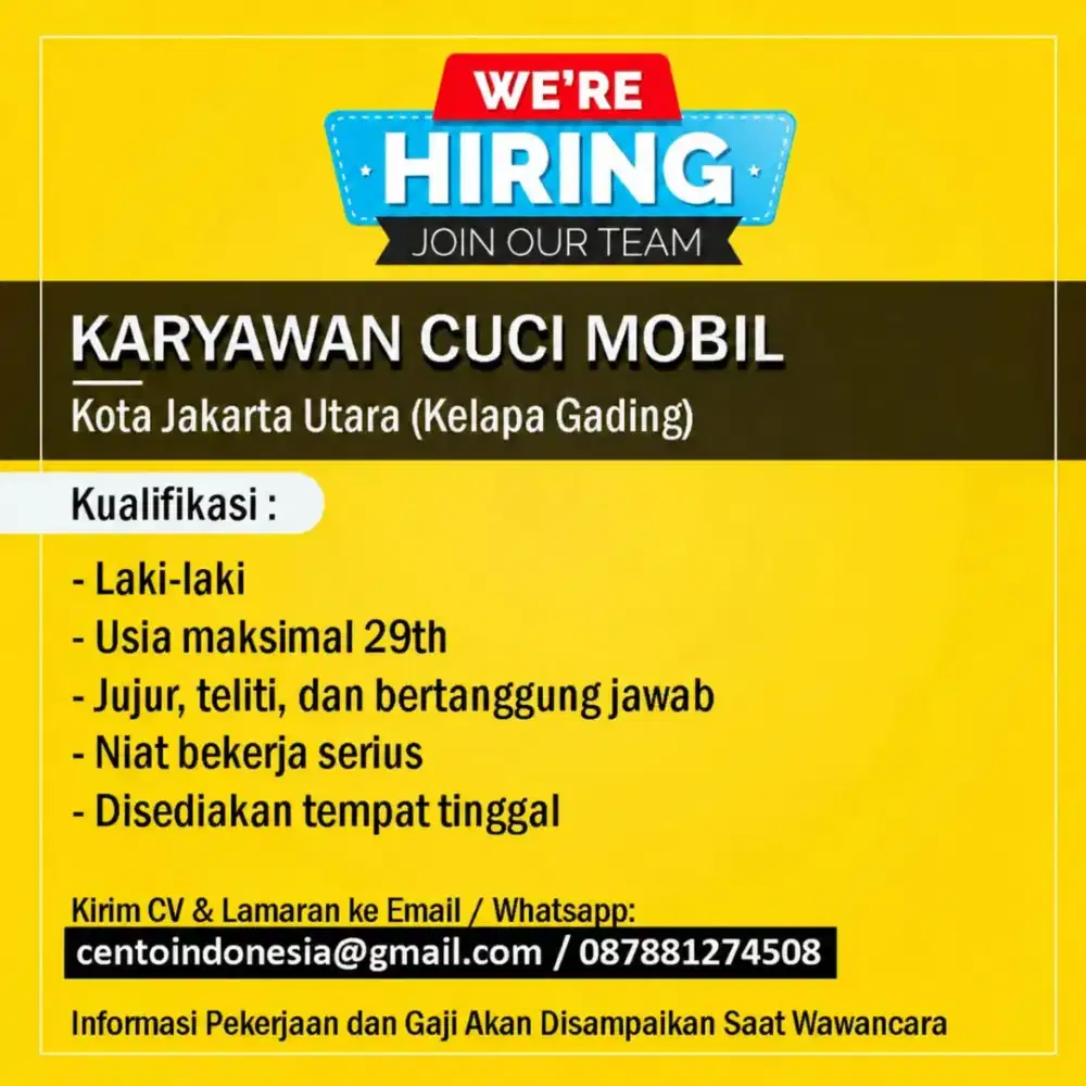 Lowongan Kerja Tenaga Cuci Mobil