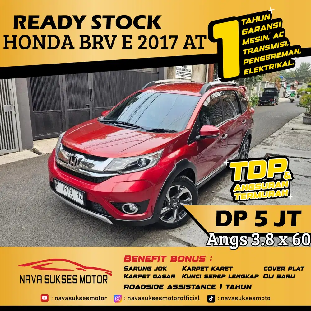 TDP 5 Jt Angs Termurah Honda BRV E 2017 Matic Merah Low Km Like New