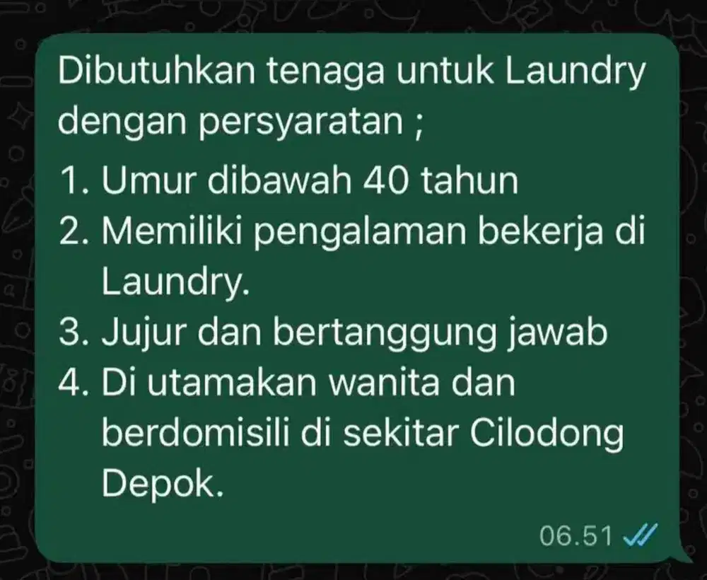 Dibutuhkan tenaga Laundry