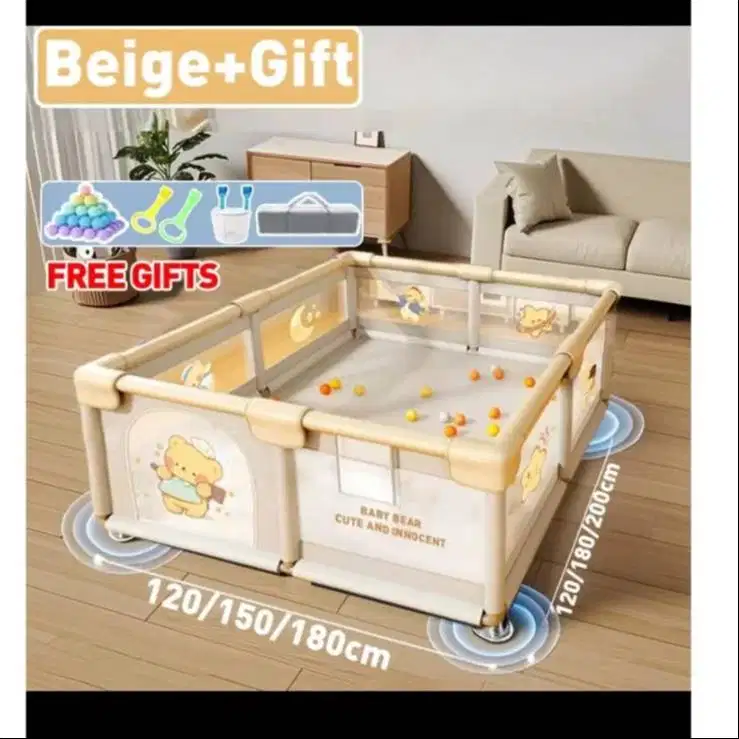 NEW Playpen Bayi 150x200cm Pagar Bayi Baby Playpen Khaki Pagar Bermain