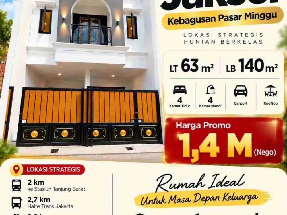 Rumah di Kebagusan Jakarta, dekat tol& stasiun