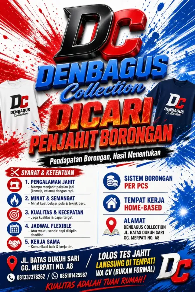 Dicari penjahit borongan, kerja dalam