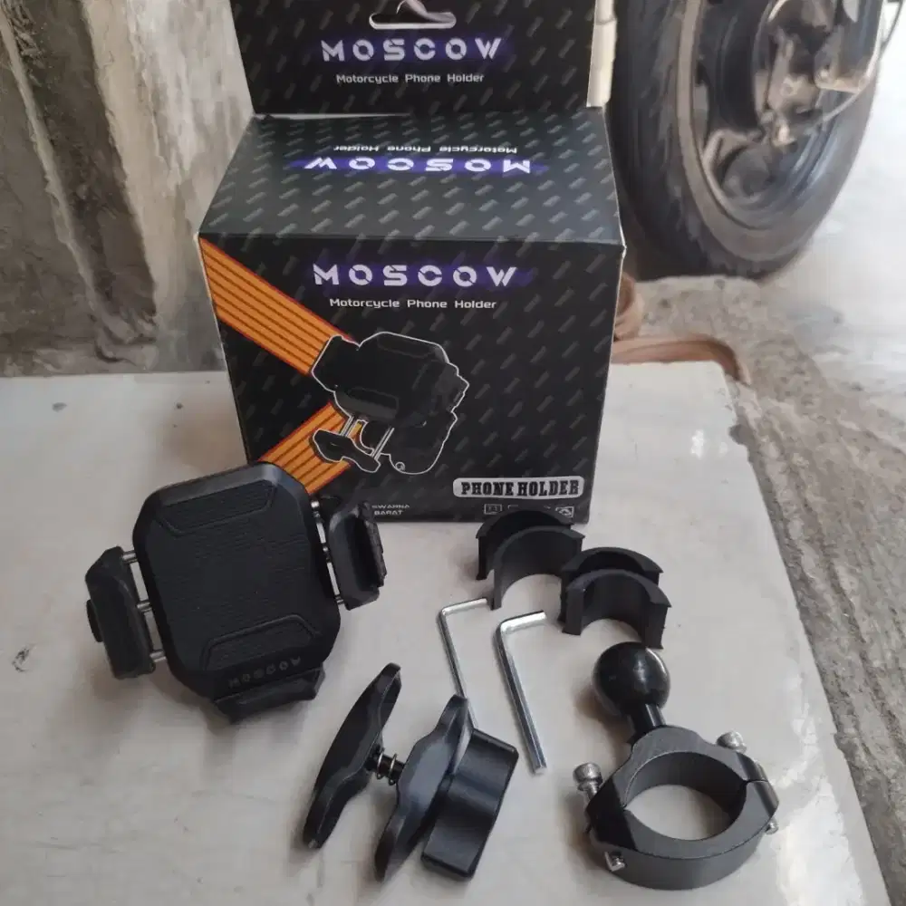 Phone Holder Hp Stang Sepeda Motor Merk Moscow K1 Anti Getar