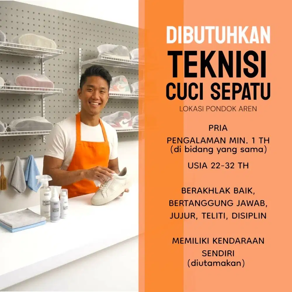DIBUTUHKAN TEKNISI LAUNDRY CUCI SEPATU