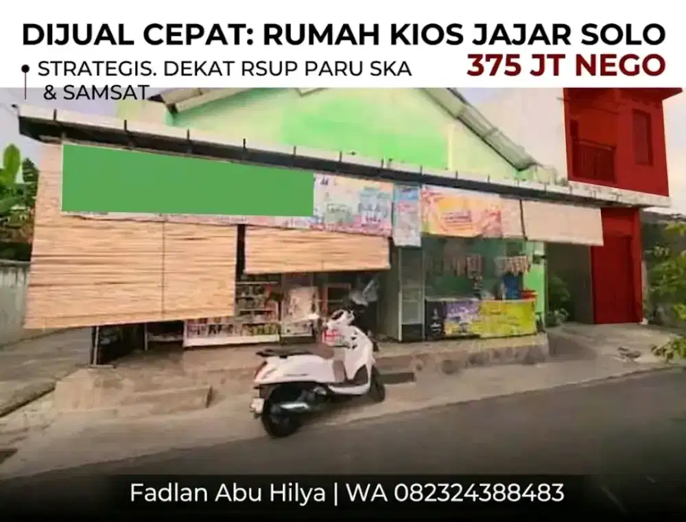 Butuh uang, harga turun drastis! Dijual Rumah Kios Jajar Kota  Solo