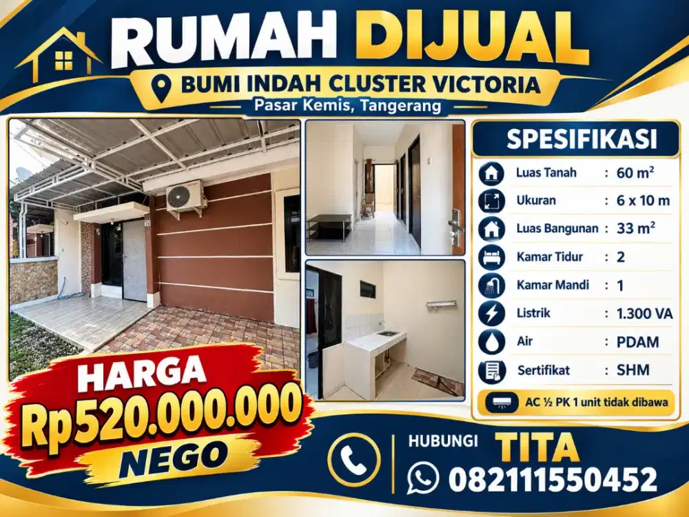 Dijual cepat rumah minimalis bumi indah cluster victoria Tangerang