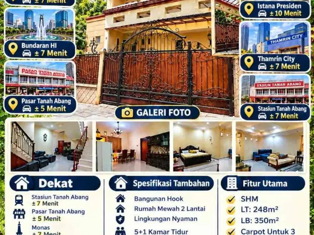 DIJUAL RUMAH MEWAH HOOK JAKARTA PUSAT! LT 248 m², LB 350 m²
