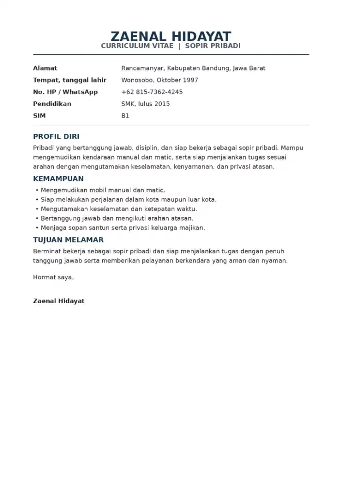 Mencari kerja driver pribadi