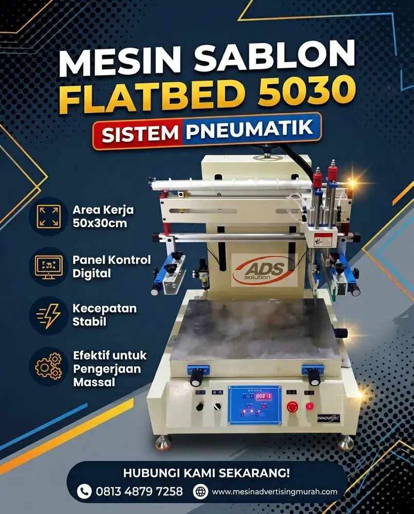 MESIN SABLON FLATBED / LAYAR DATAR MINI 5030 DENGAN SISTEM PNEUMATIC