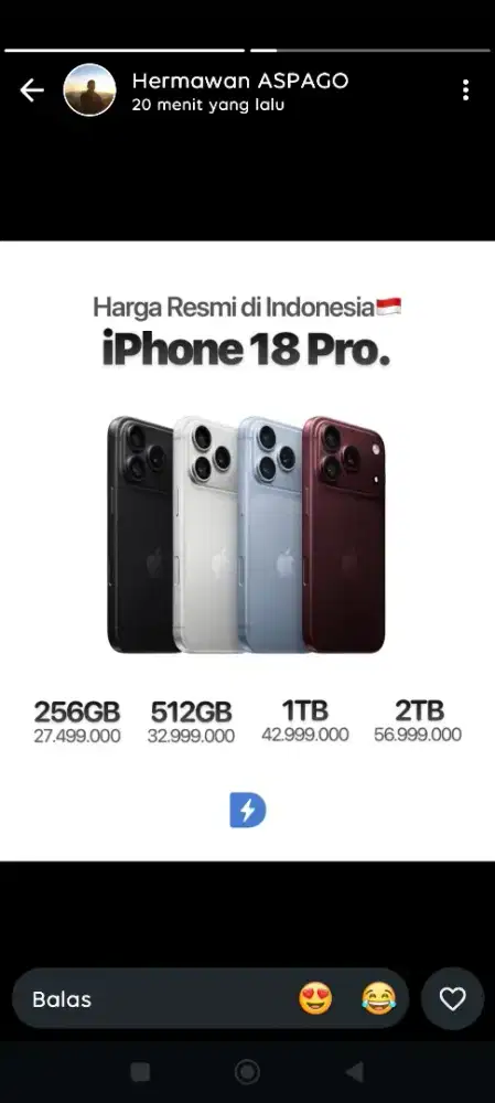 IPHONE 18 PRO 256 RESMI BURGUNDY