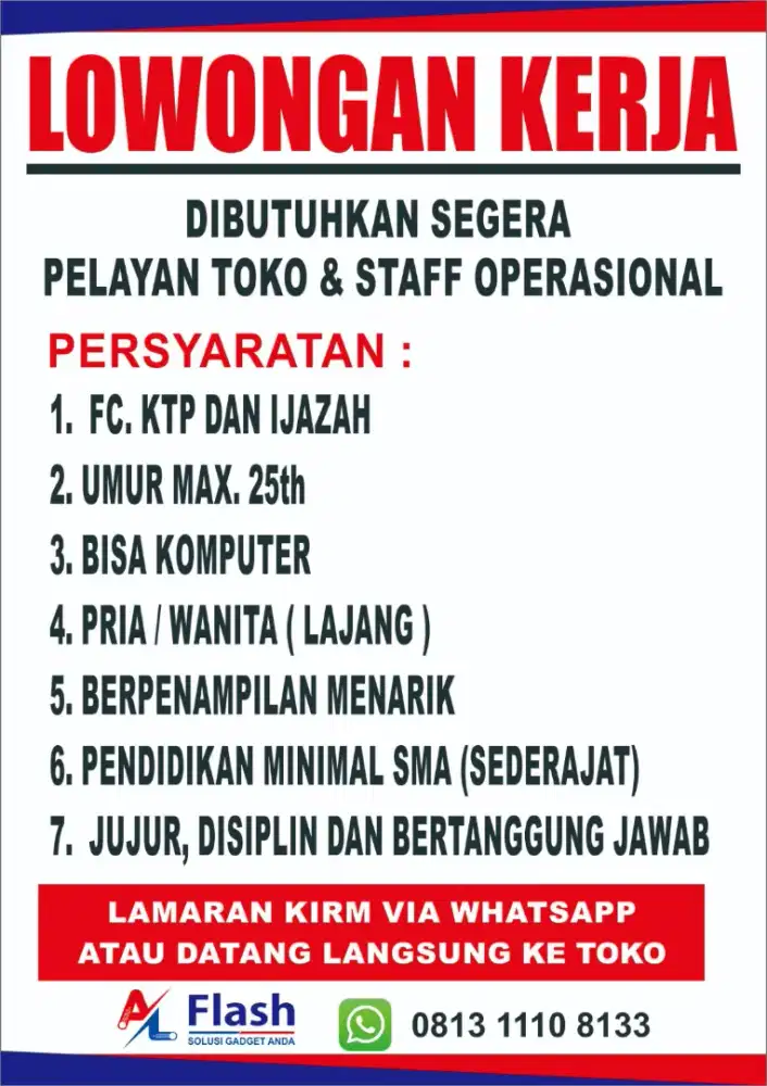 Loker pelayan toko dan staff operasional
