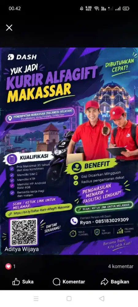 Lowongan Kerja Kurir Motor Alfagift Makassar dan Kabupaten Gowa