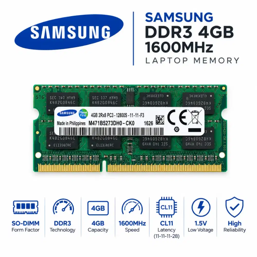 Samsung DDR3/DDR3L 4GB Memory RAM Laptop 1600MHz PC3/PC3L-12800 CL11