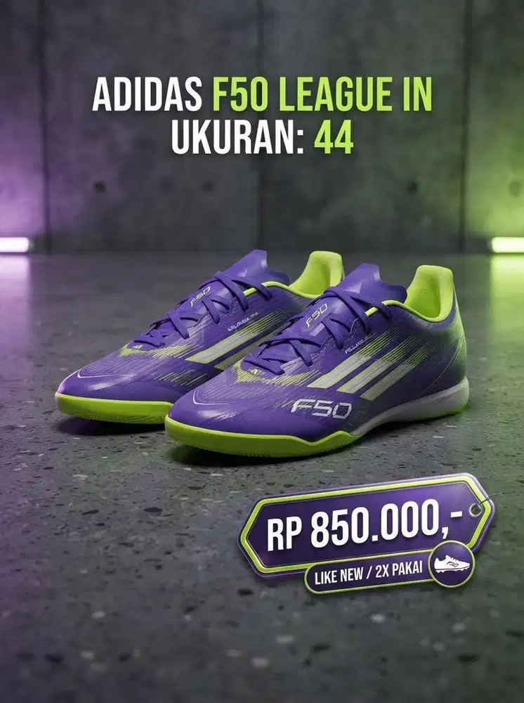 Adidas F50 League Futsal (Purple/Volt)-Size 44|mulus like new|2x pakai