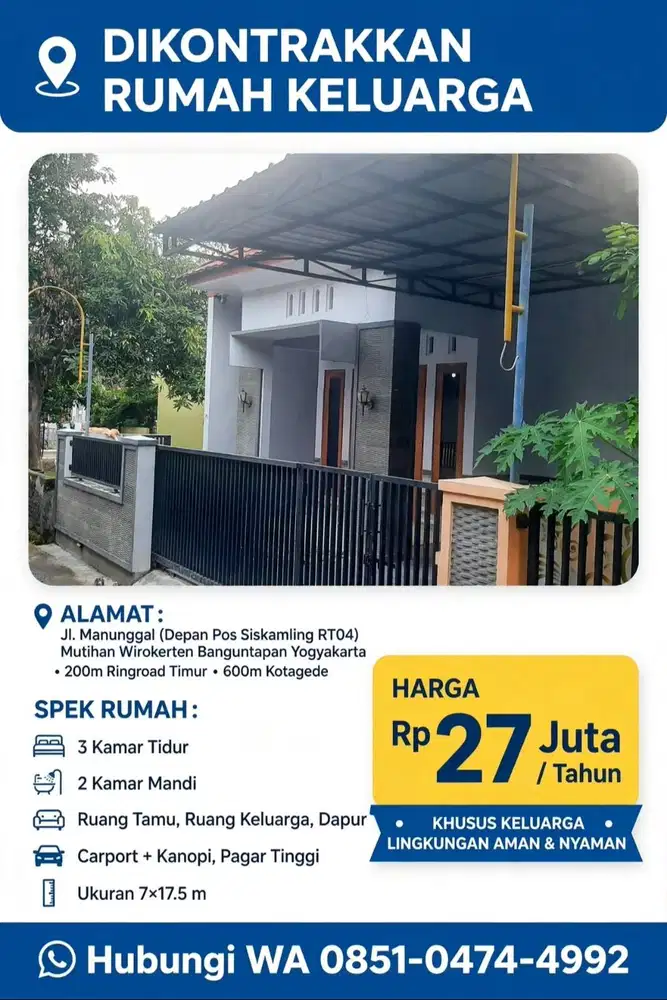DIKONTRAKKAN RUMAH KELUARGA
