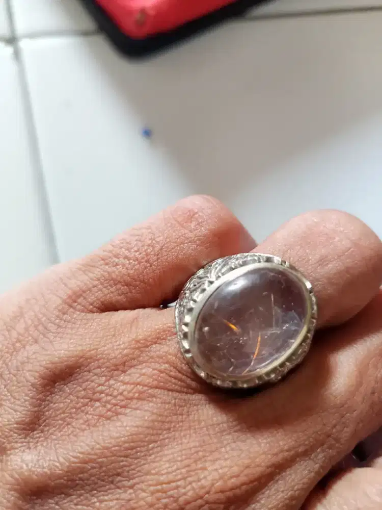 Batu Cincin Akik Permata Natural Cendana Serat MerahEmas Rambut Sedana