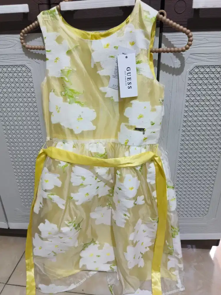 GUESS Kids Yellow Floral Embroidered Organza Dress