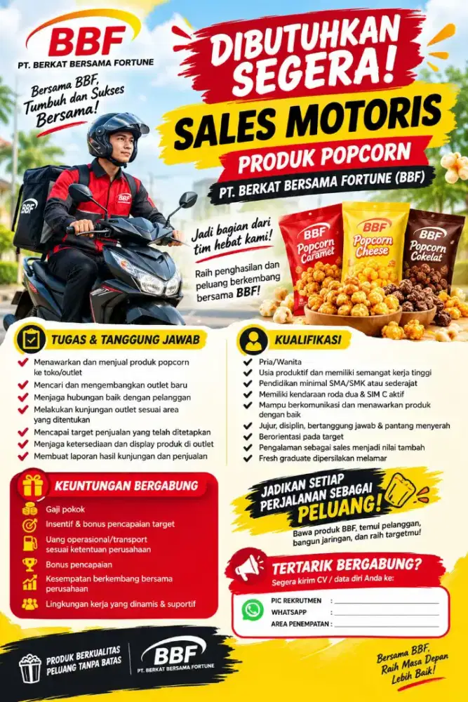 Dibutuhkan salesman motoris freelance area pergudangan cikupa mas