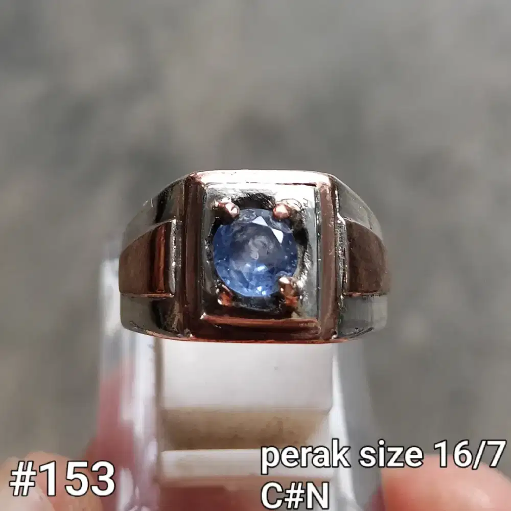 Cincin perak, batu blue safir Sri Lanka. Gem id card IGS