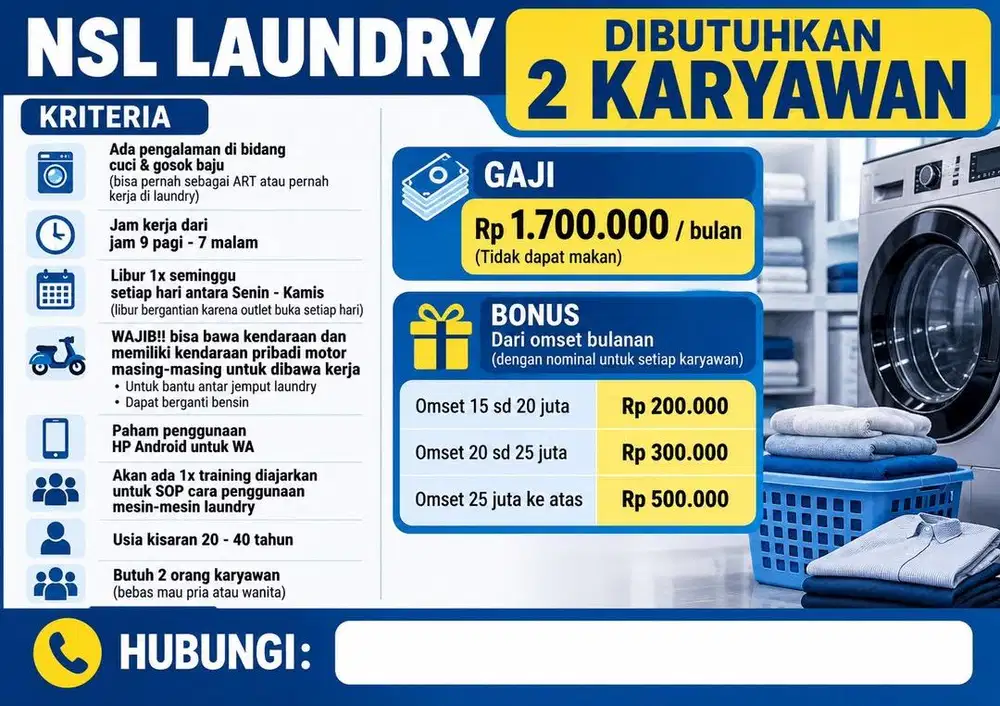 Dibutuhkan tukang gosok laundry