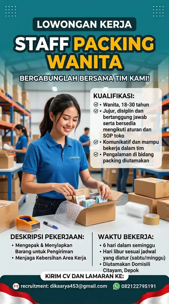 Dibutuhkan staff packing wanita