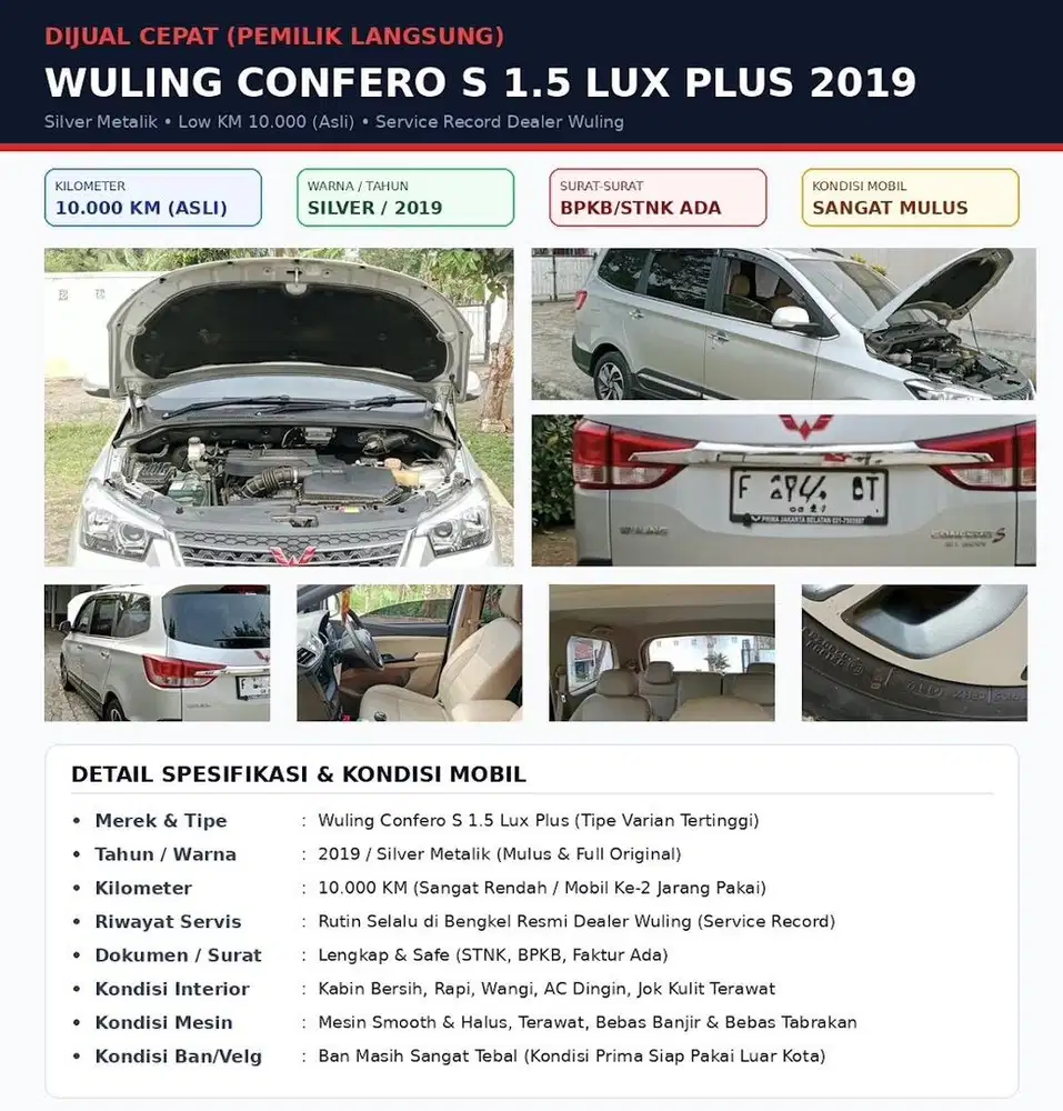 Wuling Confero S 1.5 Lux Plus 2019 Silver Low KM 10rb Mulus Istimewa