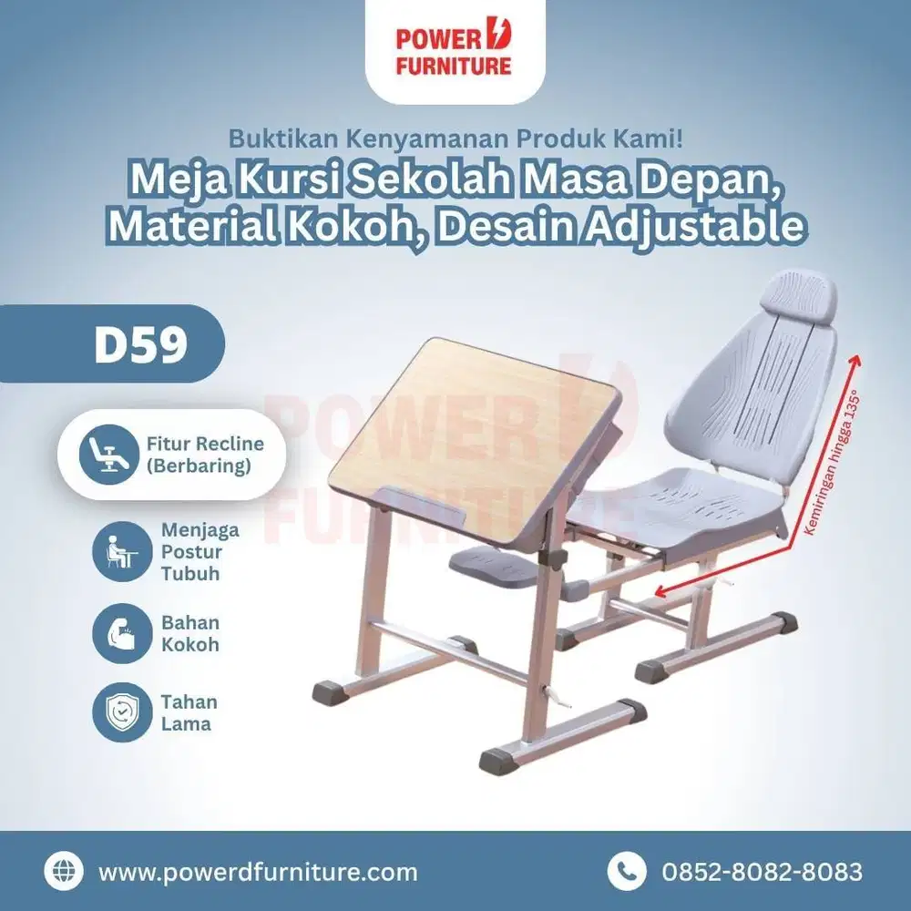Set Meja & Kursi Sekolah Reclined D59 - Bangku Sekolah Reclined