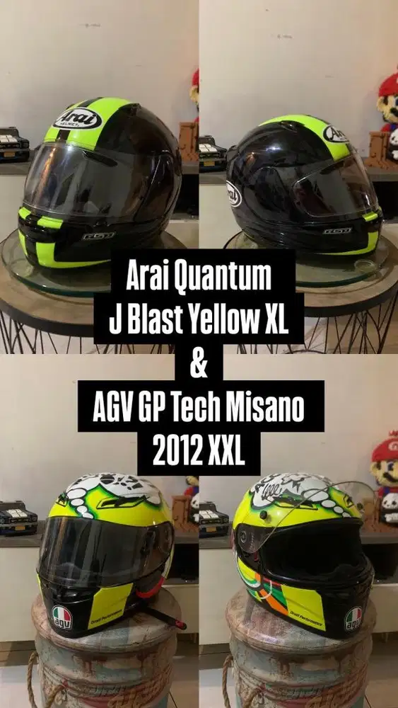 Arai Quantum J Blast Yellow XL dan AGV GP Tech Misano 2012 XXL