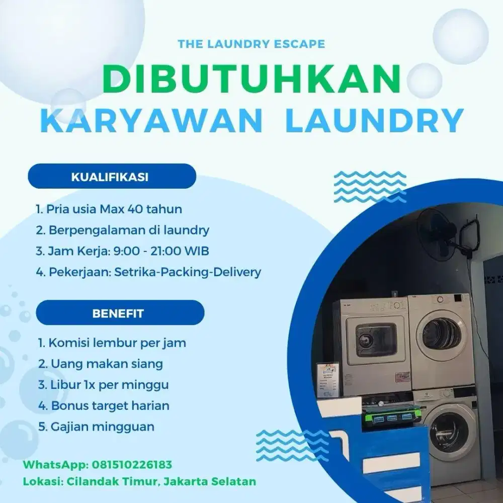 Dibutuhkan Karyawan Pria untuk Setrika Laundry