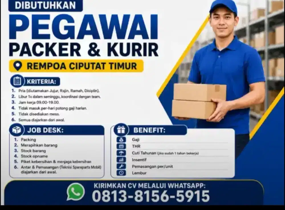 Lowongan Kerja Dibutuhkan Karyawan Packer & Kurir E-commerce