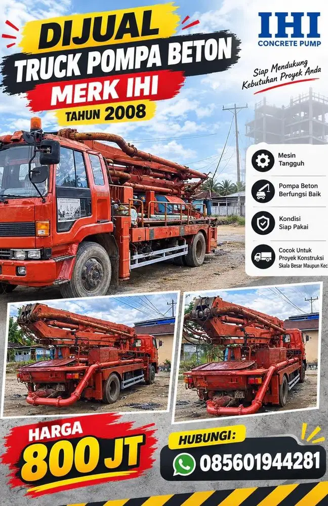 Dijual Truck Pompa Beton merk IHI Tahuj 2008