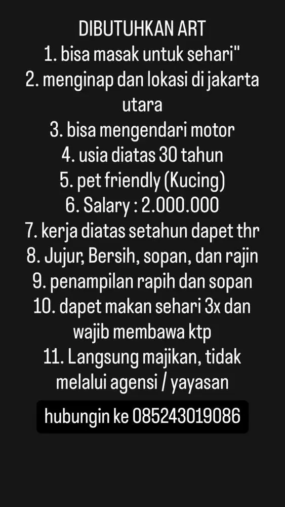 Dibutuhkan art menginap