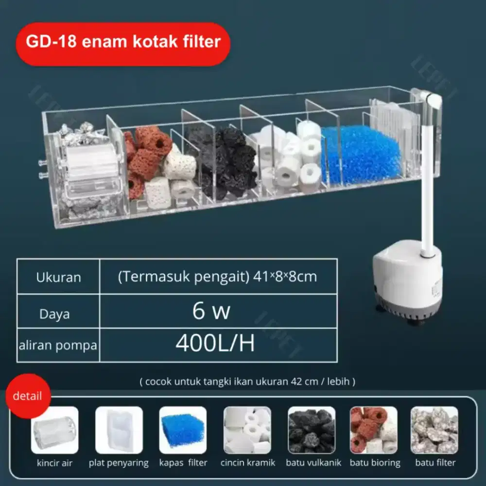 Filter ikan gantung akrilik 6 sekat