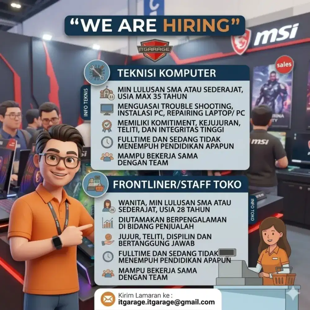 Dibutuhkan Teknisi & Sales Frontliner
