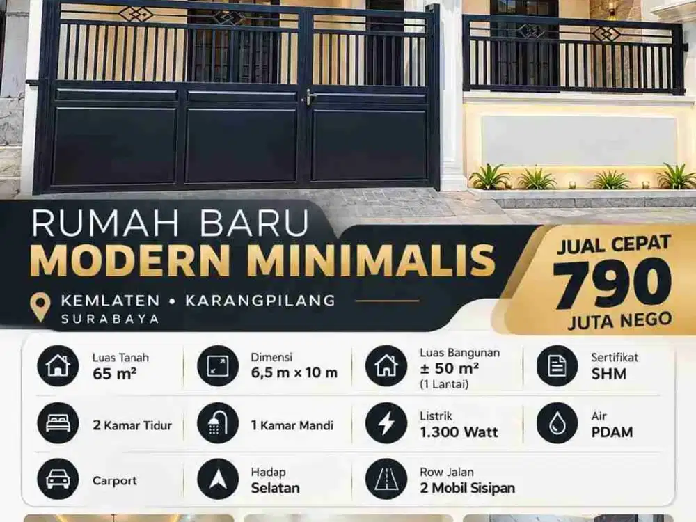 Rumah Minimalis Siap Huni Murah Dekat Grand Harvest di Kemlaten Kebraon Surabaya