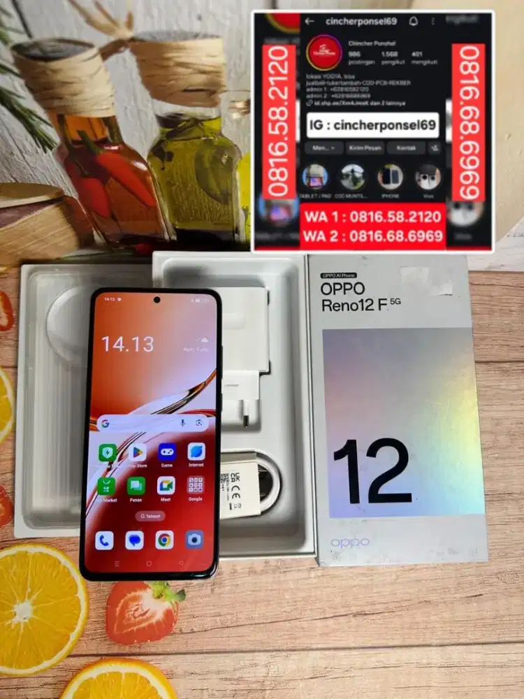 Jual hp likenew Oppo reno 12F 5G 12/256 istimewa fullset original