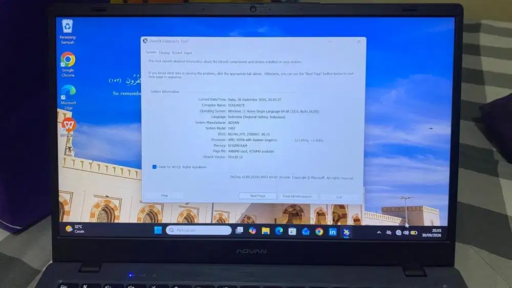 Laptop Advan Soulmate Second like New