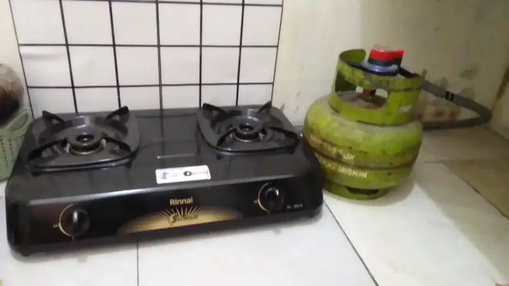 Kompor Rinai 2 tungku + Selang Reg + Gas isi 1 set siap pakai