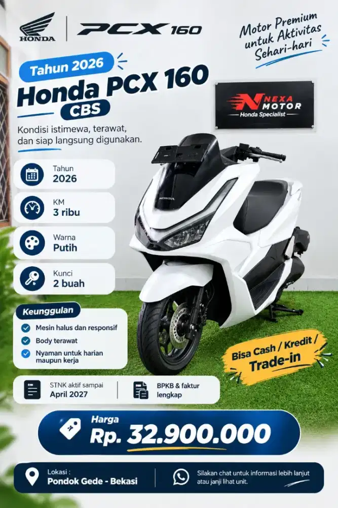 Rp32.9jt | Honda PCX CBS 2026 Grade A | Istimewa, Like New!