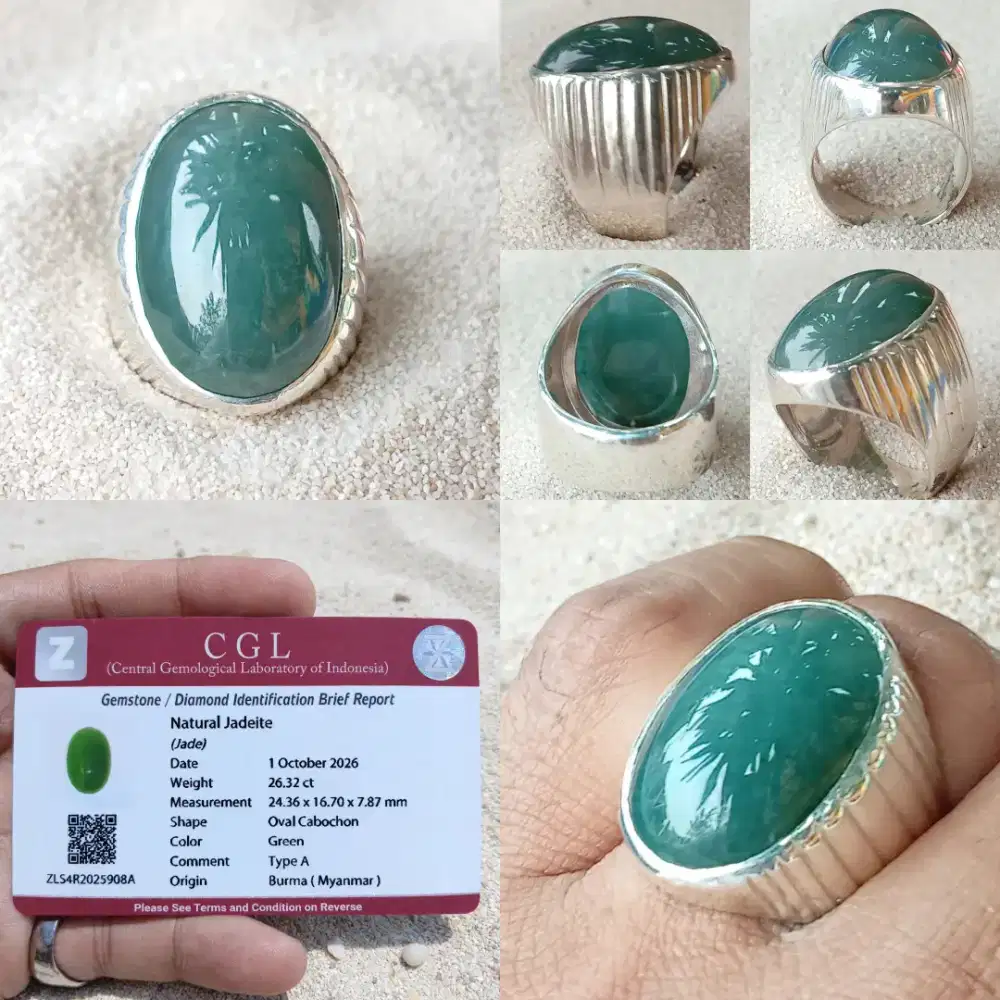 Jadeite Jade A  Giok Burma 26.32 ct memo CGL ring Perak