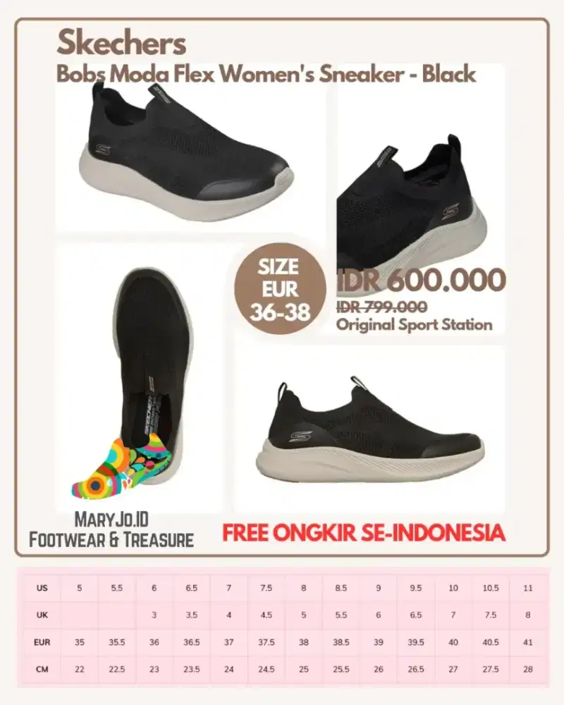 Skechers Bobs Moda Flex Women's Sneaker - Black : Size 36, 37, 38