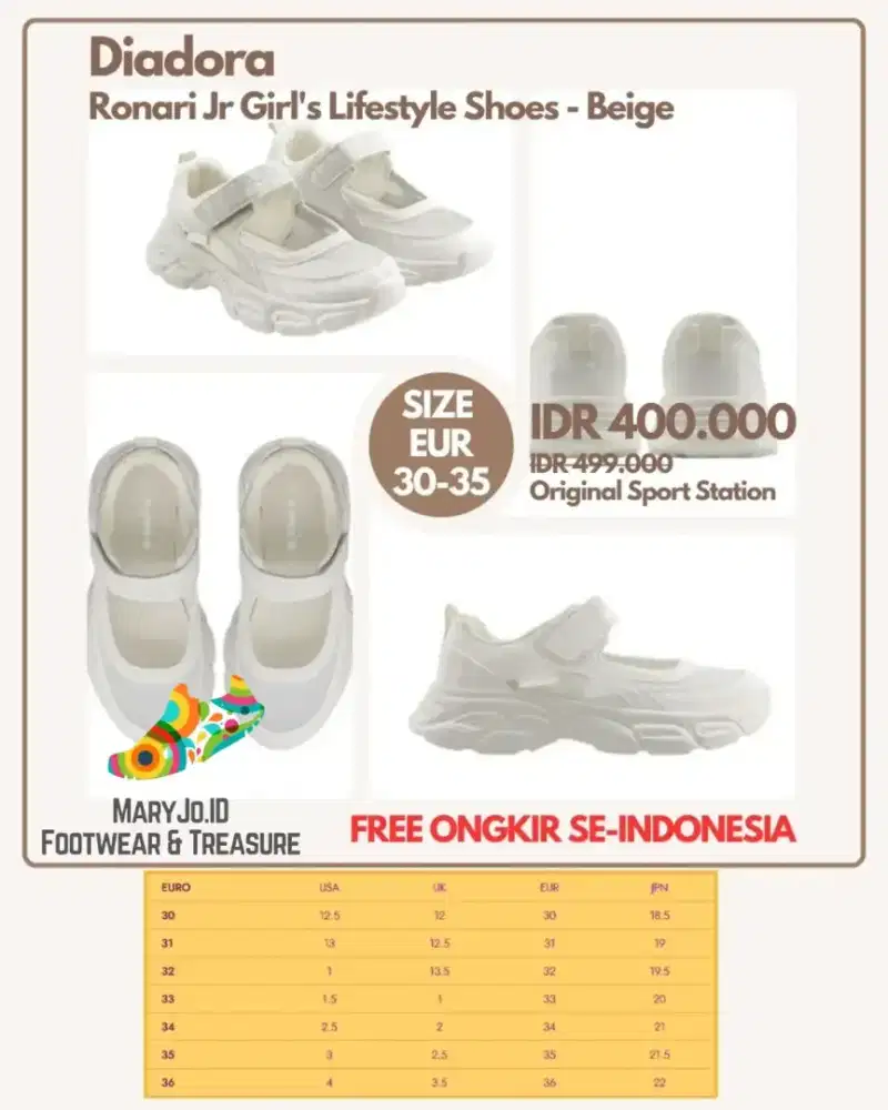 Diadora Ronari Jr Girl's Sneakers - Beige  : Size : 30-36
