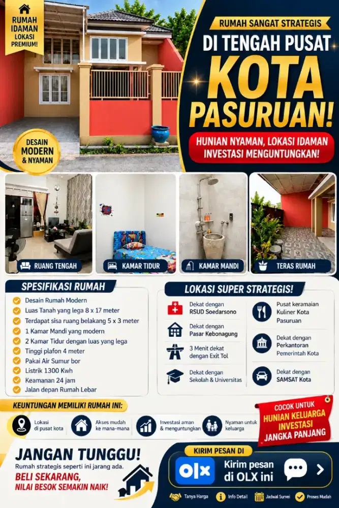 RUMAH SHM SIAP HUNI SHM, PERUM GRIYA  SULTAN AGUNG PERMAI PASURUAN