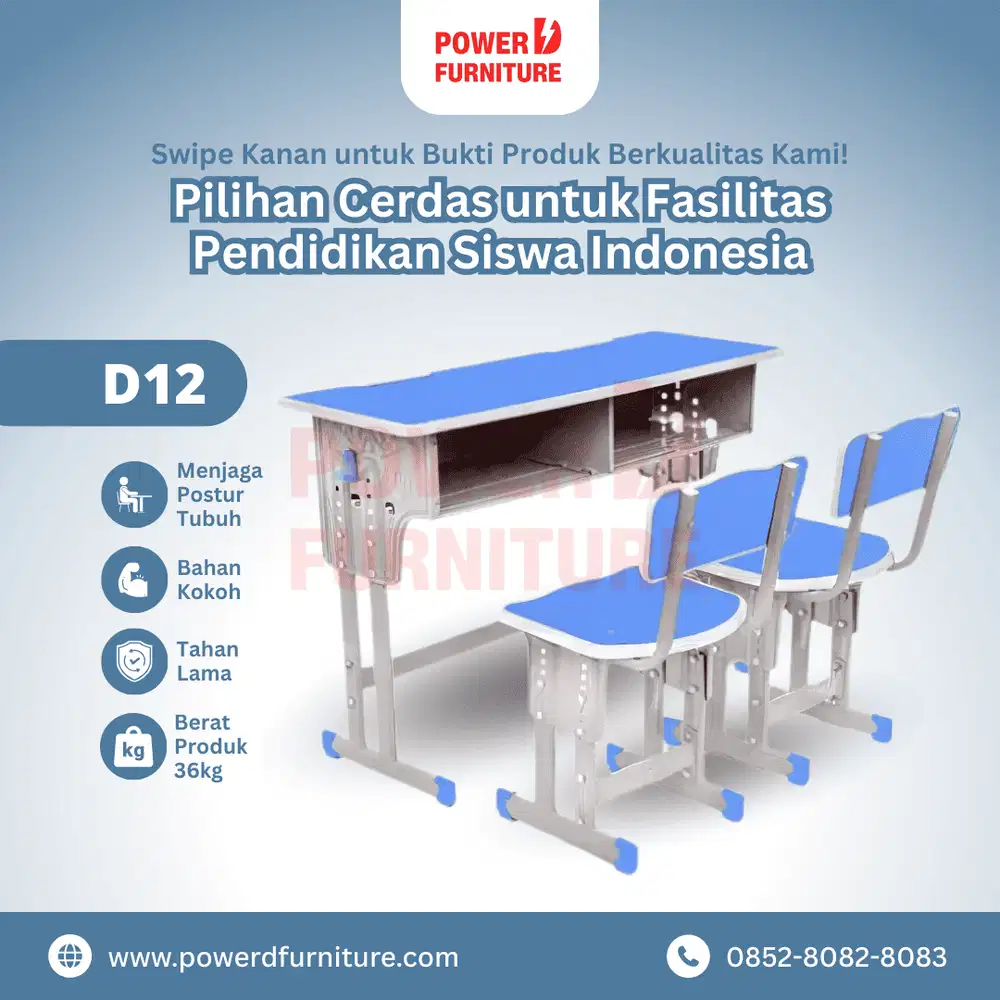 Meja Kursi Sekolah Ganda Tipe D12 - Set Meja Kursi Sekolah