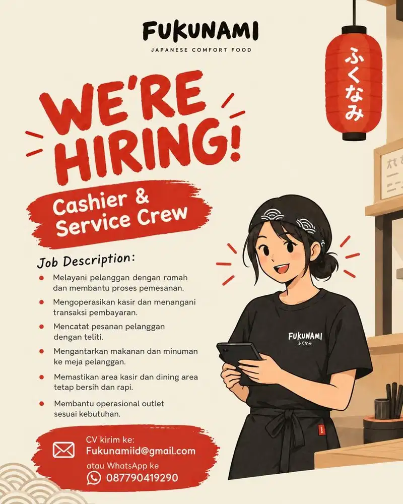 Dicari kasir dan waiters