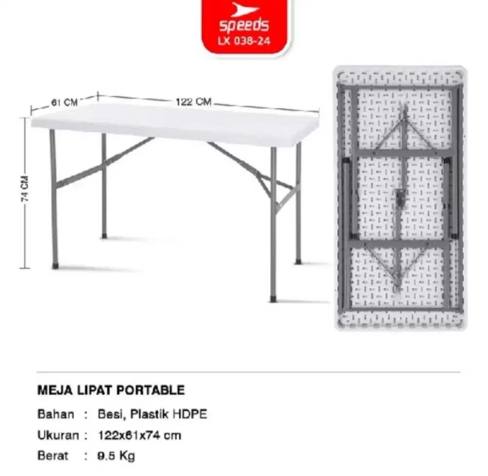 Meja Lipat Speeds P:122 L:61 T:74cm Ori